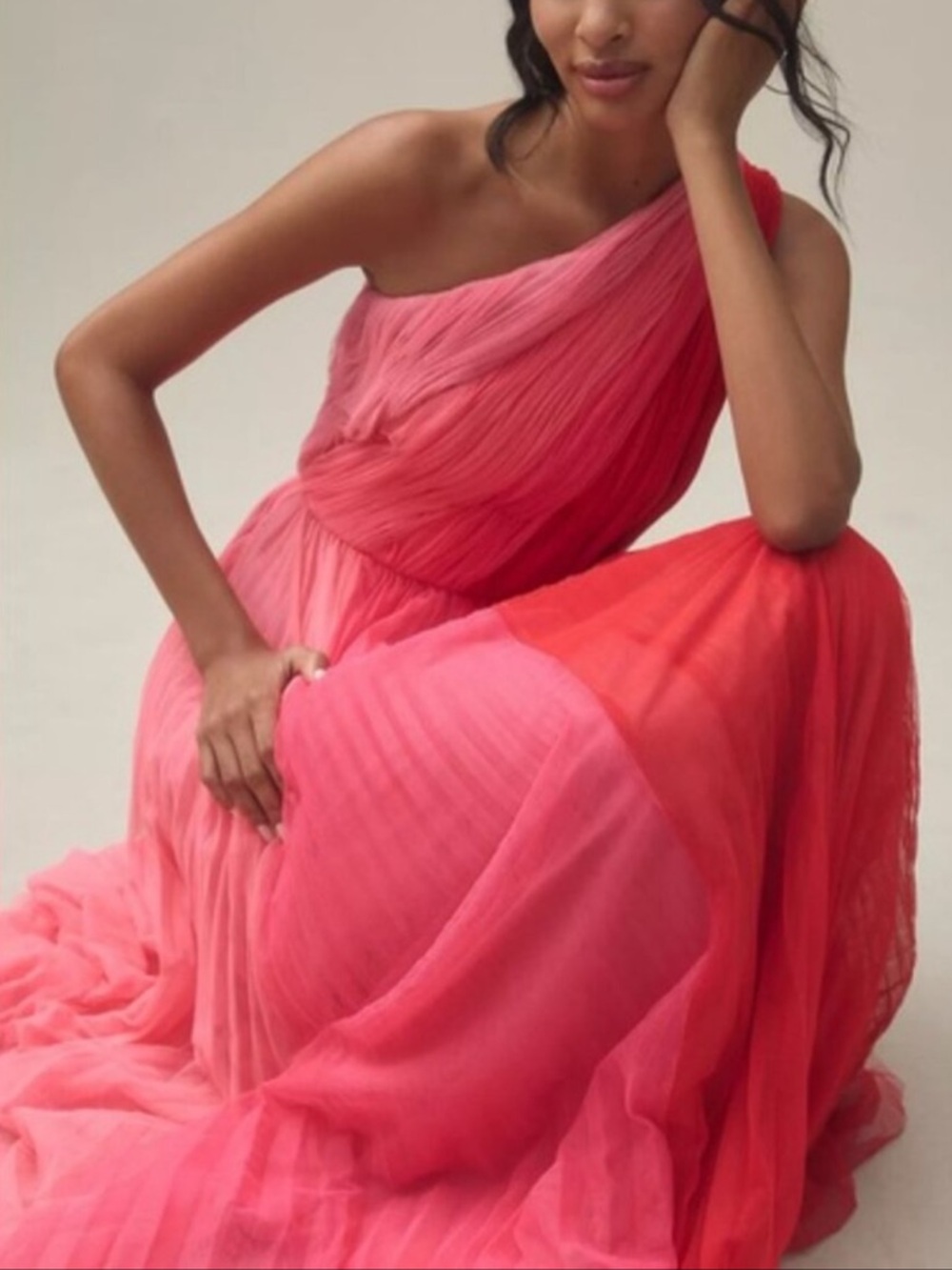 Hutch One-Shoulder Ombre Coral to Pink Maxi Dress - A Stunner